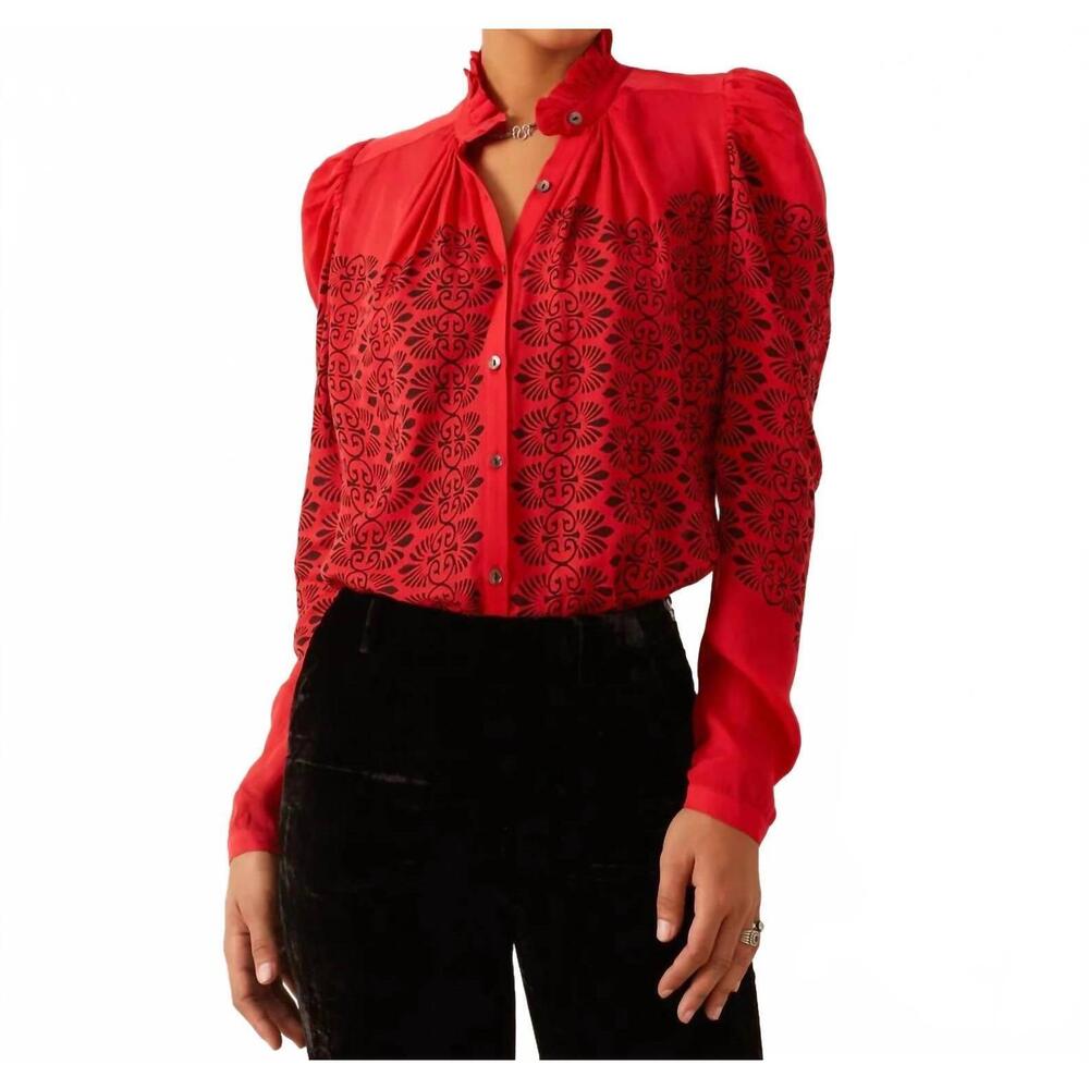 NEW ALIX OF BOHEMIA artemis trellis shirt in cherry